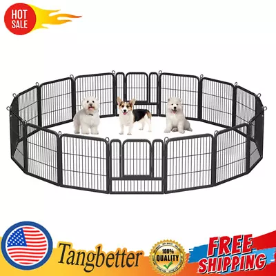 16 Panels Metal Dog Pen Dog Fences W/ Door Foldable Metal Dog Playpen Portable • $118.64