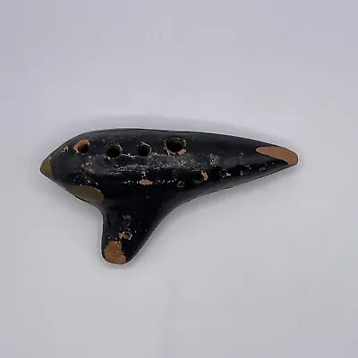 Vintage Ocarina FIEHN C6 Austria Black Ceramic 7” Gold Color Paint Antique Instr • $38.90