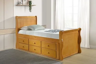 3ft Wooden Captains Kids Pull Out Trundle Guest Bed Storage Drawers  0ak / White • £554.99