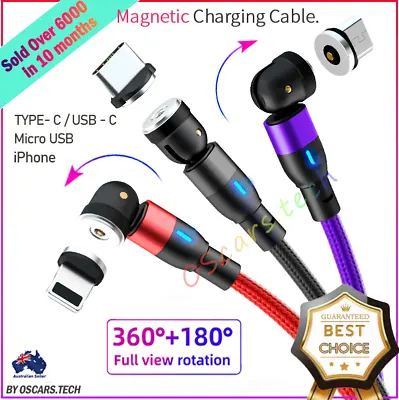 $8.95 • Buy Magnetic Cable Phone Charging Charger Micro USB/Type-C/USB-C/iPhone Cord 3in1 2M