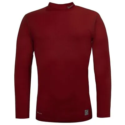 Nike Pro Combat Dri-Fit Long Sleeve Turtle Red Mens Compression Top 269606 648 • £18.99