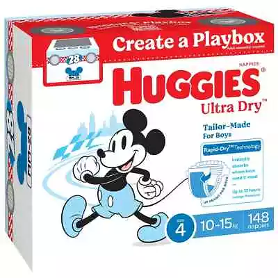 Huggies Boys Ultra Dry Nappies Size 4 Toddler 10-15kg / 148 Nappies  • $82