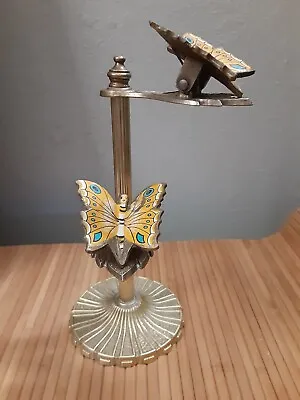 Vintage 1970s Allied Brass Butterfly Memo/Note/Photo/ Recipe 2 Clip Holder Stand • $60