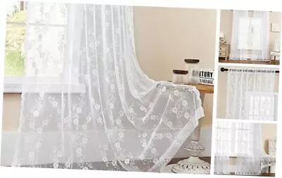 Lace Curtains 84 Inches Long 2 Panels Set Vintage French W52''xL84'' White • $41.11