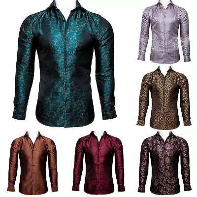 Mens Long Sleeve Button Down Casual Paisley Dress Shirt Silk Slim Tops Shirts • $24.99