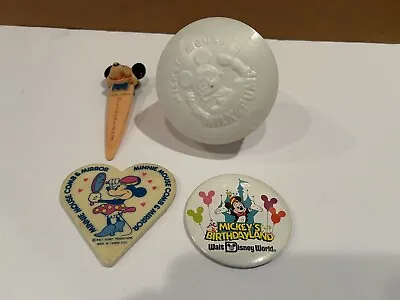 VTG Disney Lot-50’s Milk Pump 60’s Bookmark 80’s Button Minnie Mirror $drop • $44