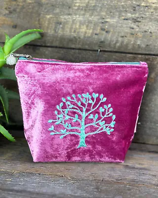Velvet Make Up Bag With Mulberry Tree - Pink • £10