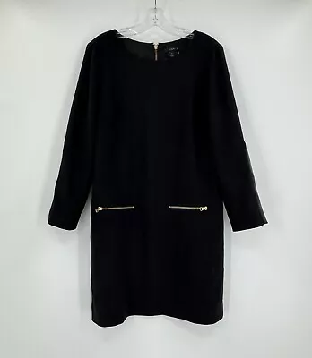 J.CREW Womens Black Elbow Patch Crew Zip Pockets Long Sleeve Tunic Dress Sz 10 • $35