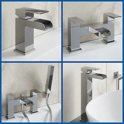 £10.99 • Buy Waterfall Bathroom Taps Chrome Basin Mixer Bath Filler Shower Deck Tap Sets