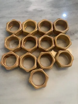 Napkin Rings 13 Vintage Hexagonal  Mustard Colored Ceramic 1970's • $38