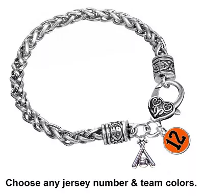 Silver Braided Softball Bracelet (choose Any Team Colors And Jersey Number) • $19.99