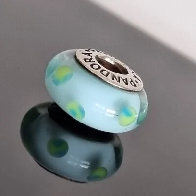 $36 • Buy  Pandora Teal Blue Green Polka Dot Murano Glass Silver Charm 790605 Free Post 