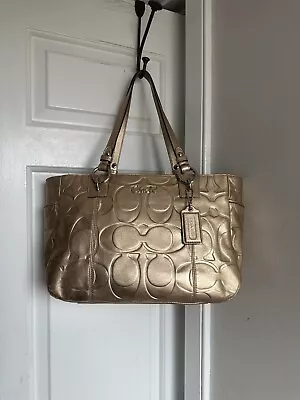 Coach Gallery East West 17727 Emboss Metallic Gold Leather Tote Purse Bag • $69