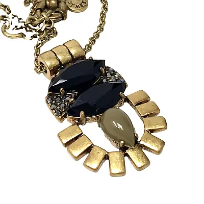 J CREW Pendant Necklace  Black Taupe Crystal Gold Tone Chain Art Deco Style 35  • $11.50