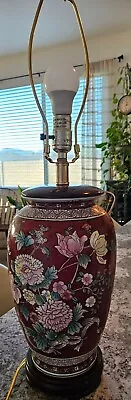 Vtg Chinoiserie Urn Chinese Asian Style Table Lamp Ceramic Porcelain Red Floral • $125