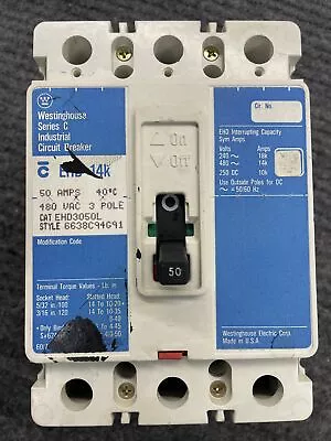 Westinghouse Ehd3050L Circuit Breaker 480 Vac 50A 3 Phase Pole EHD 14K 50 Amp • $127.49