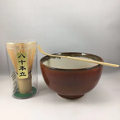 Japanese Kakiyu Matcha Bowl Whisk Chashaku Scoop Tea Ceremony Set Made In Japan • $30.95