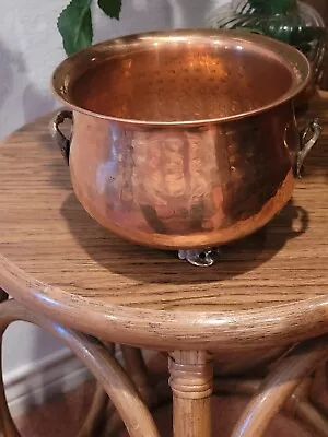 Vintage Hammered Copper And Brass Footed Planter Pot • $30.95