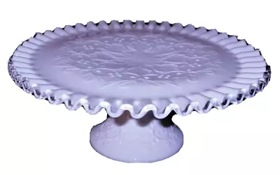 VTG FENTON Silver Crest SPANISH LACE Crimped Milk Glass Footed Cake Stand 11  • $58.95