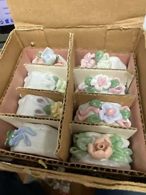 Set Of 8 Vintage Porcelain Floral Napkin Rings..............m&e • $18