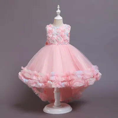 Girl Colorful Flower Tutu Dress Tulle Trailing Dress Floor Length Sweet Gown Zip • $37.30