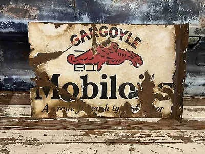 1930 Gargoyle Mobil Oil Sign Double Sided Porcelain Flange 24 X 15.5 • $600