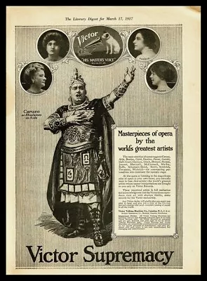 1917 Victor Victrola Phonograph Original Magazine Ad - Caruso Featured • $14.50
