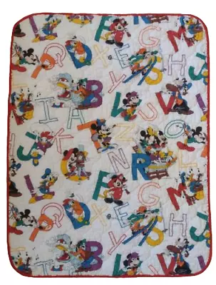 Vtg Disney Mickey Minne Mouse Daffy Pluto Quilt Handmade Single Side 39x50.5 In. • $28