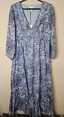 $39.89 • Buy Rachel Zoe Women Medium Blue Floral Long Maxi Dress Blue Lined Tiered Cotton 
