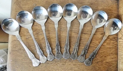 £1 • Buy VINTAGE 2001 SET Of 8 VINERS SHEFFIELD STAINLESS 18/0 KINGS PATTERN SOUP SPOONS