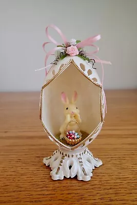 REAL Goose Egg Carved Decorative Collectible Vintage Bunny Figurine Gift Easter • $39.95