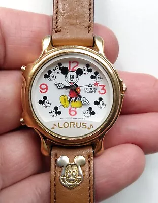 Vintage Disney MICKEY MOUSE 2 Tune MUSICAL Watch LORUS New Battery WORKING • $48
