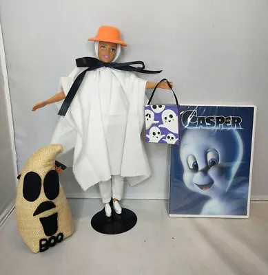$41.99 • Buy Casper DVD Burlap Ghost Barbie Doll OOAK Halloween Costume Orange Hat Decor LOT