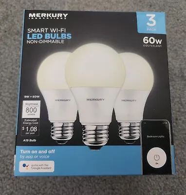 Merkury Innovations A19 60W Smart 3-Pack LED Bulbs • $14.34