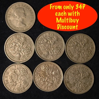 £0.99 • Buy Sixpence 1953 To 1967 Elizabeth II Choose Your Date Lucky For Weddings Birthday 