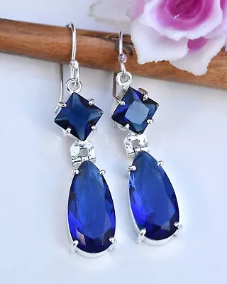 Blue Tanzanite 925 Sterling Silver Gemstone Handmade Jewelry Earring Size-1.50  • $10.86