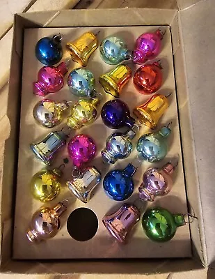 23 Vintage Glass Miniature Christmas Tree Ornaments Shiny Brite  Balls & Bells  • $24.99