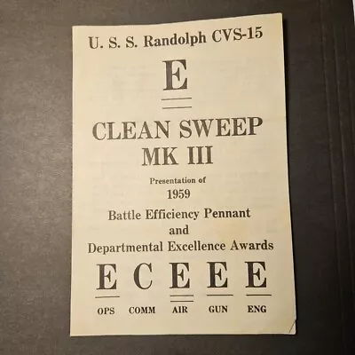 USS Randolph (CVS-15) 1959 Program For Battle Efficiency Pennant • $17.99