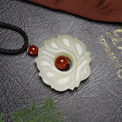 China Antique Mutton Fat White Jade Flower Blooming Rich Magnolia Flower Pendant • $28.61