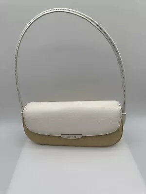 Eiffel Paris Beige Ostrich Print Leather White Trim Hobo Baguette Shoulder Bag • $39.99