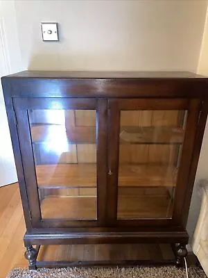Vintage Dark Wood Glass Display Cabinet Unit • £45
