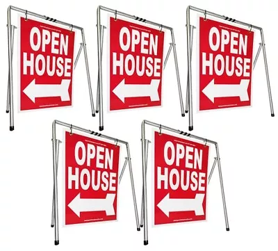 Real Estate Open House Sign Kit Metal A-Frame 5-Pack Red Swinger • $169.99