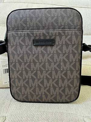 NWT Michael Kors Signature EVERETT BROWN BLACK Men’s Flight Bag Crossbody Bag • $175