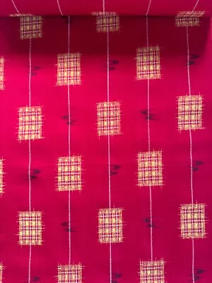 My4:Japanese Kimono Vintage Fabric By The Yard  Muslin Kasuri Tsumugi Red • $34