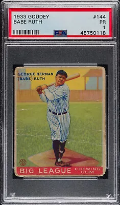 1933 Goudey #144 Babe Ruth PSA 1 New York Yankees HOF • $8750