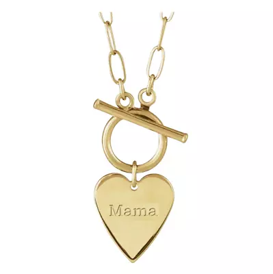 14K Solid Gold Heart With Engraving: 'Mama' Toggle Necklace • $779