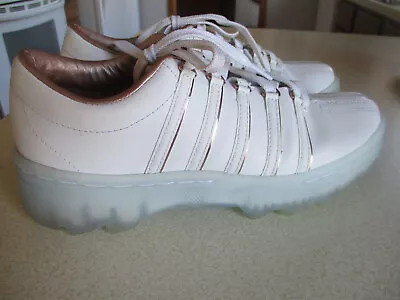 K-Swiss White Athletic Court Tennis Shoes Clear Non-marking Soles Womens Sz 8.5 • $25