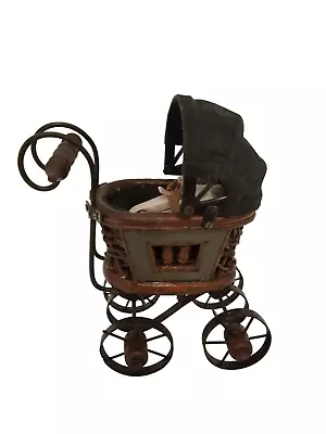 Vintage Baby Doll Stroller Wooden Iron Carriage Buggy With Baby Decor Only • $110