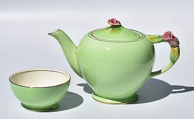 Vintage Royal Winton ROSEBUD Teapot & Sugar Bowl - Green - 700ml • $115