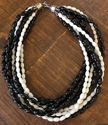 JAY KING Natural RARE Black & White Coral 8-Strand Necklace Sterling Silver • $115